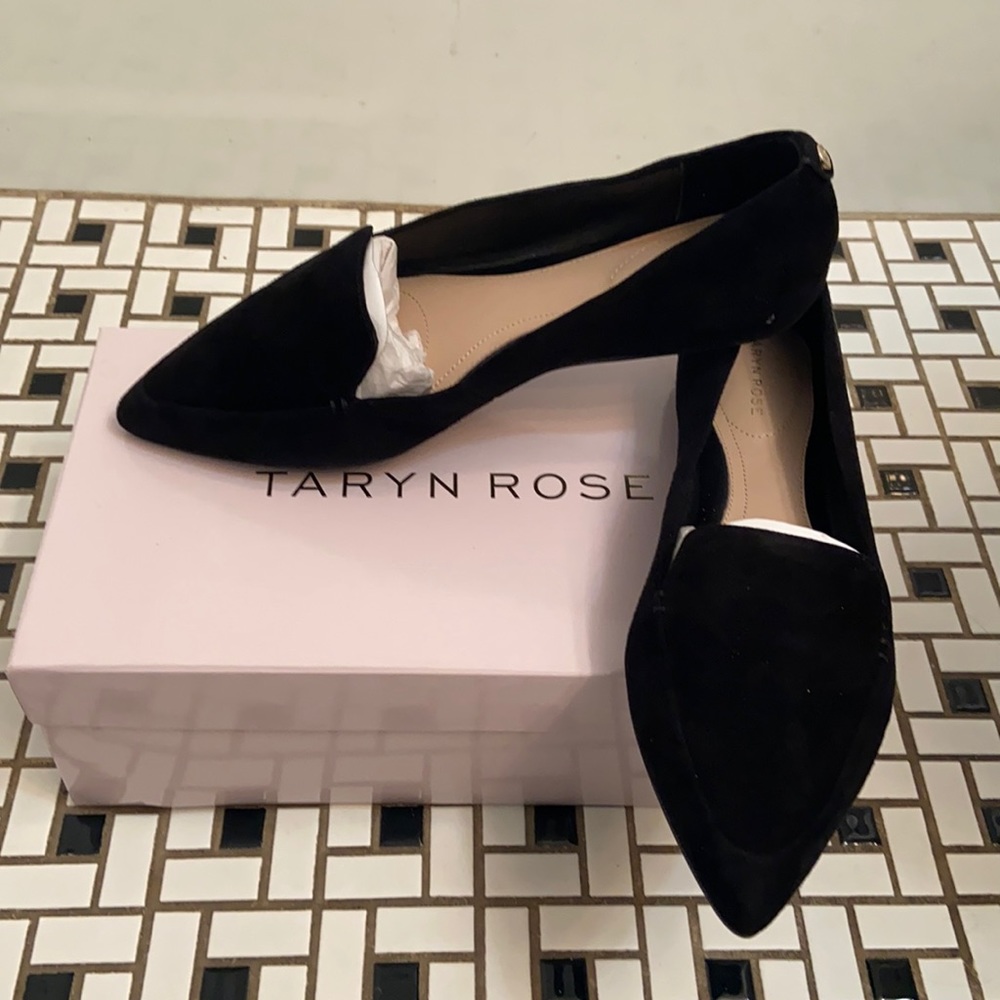 Taryn Rose Faye Black Suede Flats Size 10